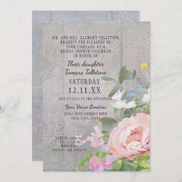 Bridal Shower Luncheon Rustic Elegant Floral Peony Invitation