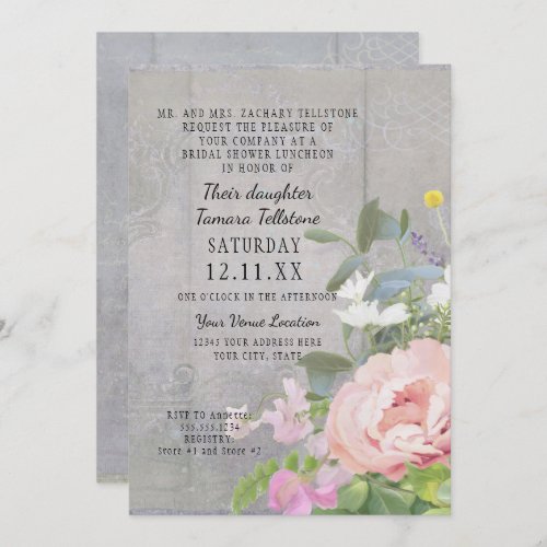 Bridal Shower Luncheon Rustic Elegant Floral Peony Invitation