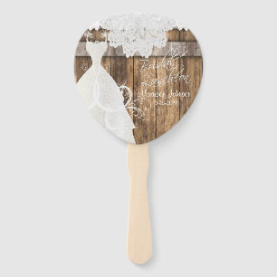Bridal Shower Luncheon Rustic Wood and Lace Design Hand Fan