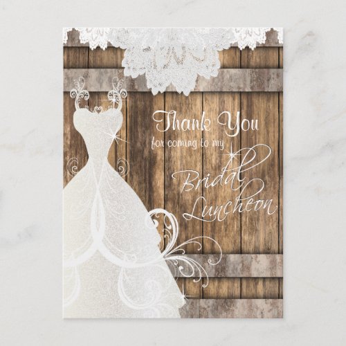 Bridal Shower Luncheon _ Rustic Wood and Lace Postcard