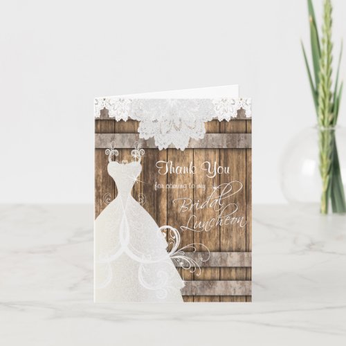 Bridal Shower Luncheon _ Rustic Wood and Lace Thank You Card
