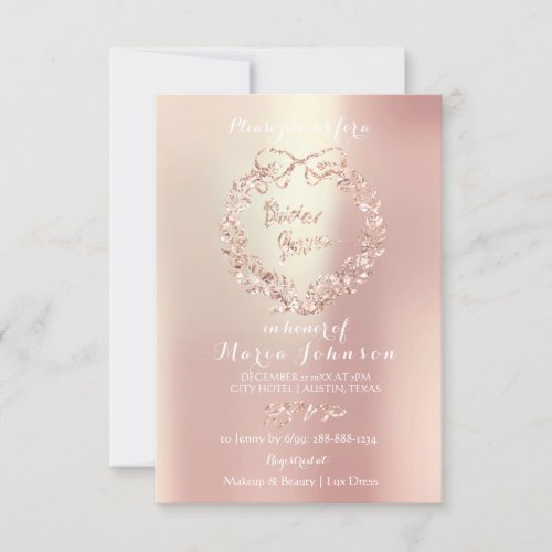 Bridal Shower Lux Floral Wreath Pearl Pink Rose Invitation