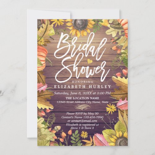 Bridal Shower Maple Leaves Pumpkins Sunflower Wood Invitation