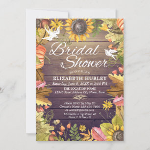 Bridal Shower Maple Leaves Pumpkins Sunflower Wood Invitation