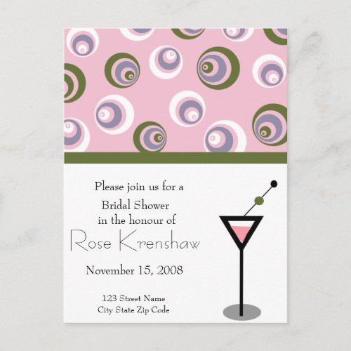 Bridal Shower _Martini Invitation Postcard