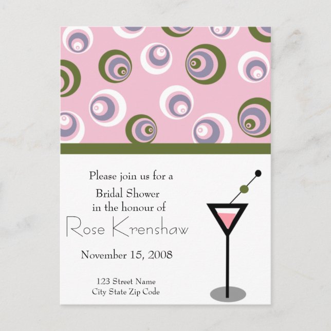 Bridal Shower -Martini Invitation Postcard (Front)