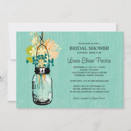 Bridal Shower Mason Jar and Wildflowers Personalized Invitation