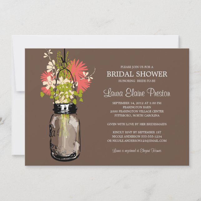 Bridal Shower Mason Jar and Wildflowers Invitation (Front)