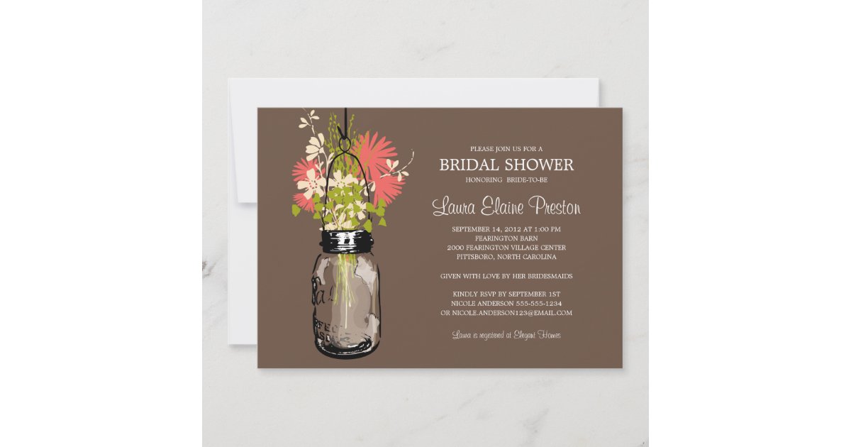 Bridal Shower Mason Jar and Wildflowers Invitation Zazzle