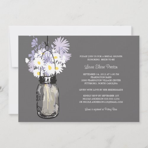Bridal Shower Mason Jar and Wildflowers Custom Announcement