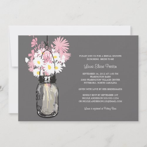 Bridal Shower Mason Jar and Wildflowers Invitations