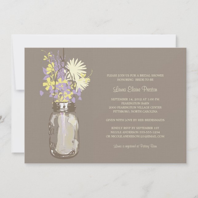 Bridal Shower Mason Jar and Wildflowers Invitation (Front)