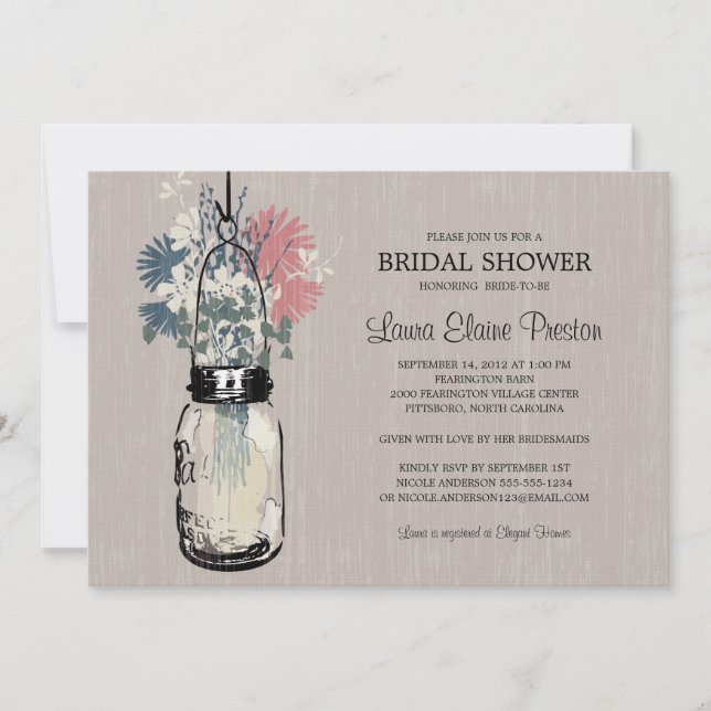 Bridal Shower Mason Jar and Wildflowers Invitation (Front)