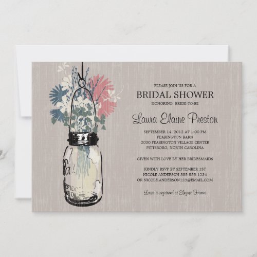 Bridal Shower Mason Jar and Wildflowers Personalized Announcements