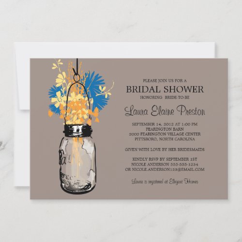 Bridal Shower Mason Jar and Wildflowers Personalized Invitation