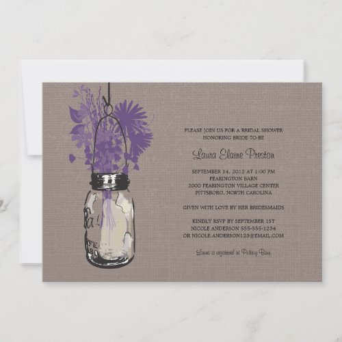 Bridal Shower Mason Jar and Wildflowers Invitation