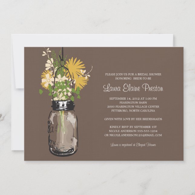 Bridal Shower Mason Jar and Wildflowers Invitation (Front)