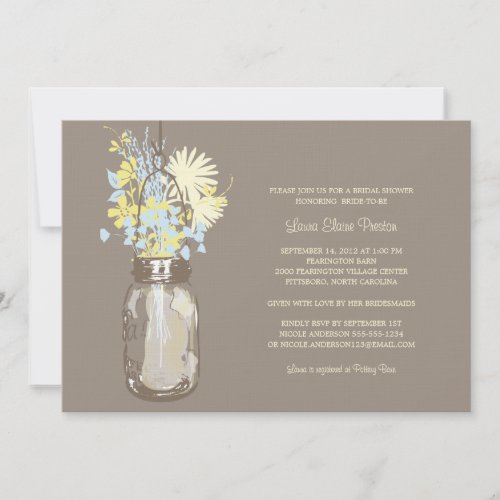 Bridal Shower Mason Jar and Wildflowers Custom Invitations
