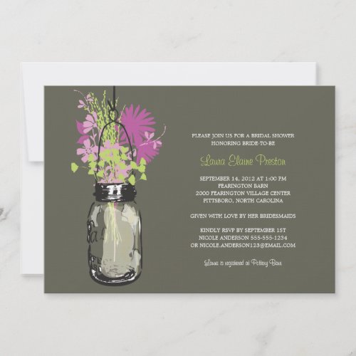 Bridal Shower Mason Jar and Wildflowers Invites