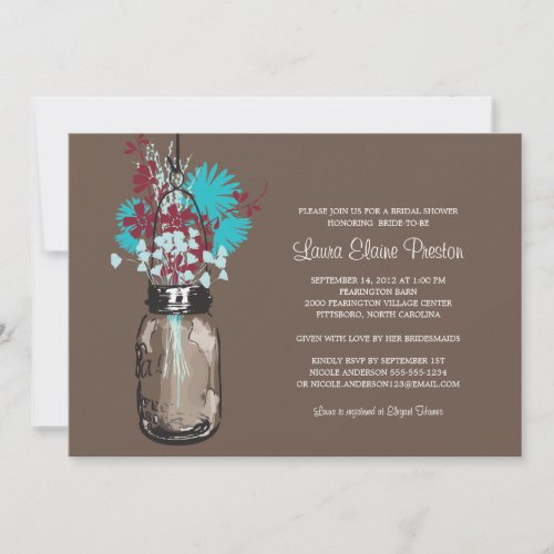 Bridal Shower Mason Jar and Wildflowers Custom Invites