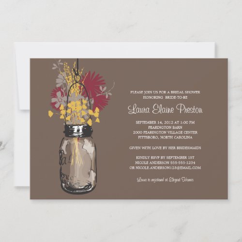 Bridal Shower Mason Jar and Wildflowers Custom Invites