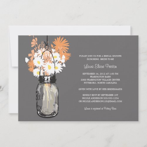 Bridal Shower Mason Jar and Wildflowers Custom Invitations