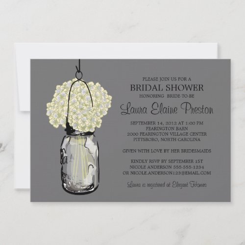 Bridal Shower Mason Jar Hydrangeas Invites