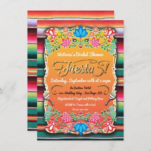Bridal Shower Mexican Fiesta Party Gold Glitter Invitation