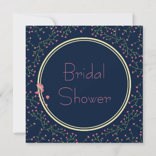 Bridal Shower  Midnight Blue Wildflower Wreath Invitation