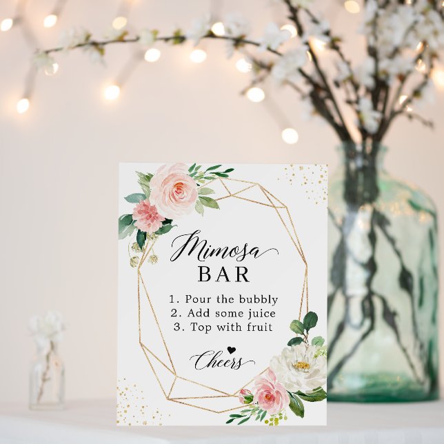 Bridal Shower Mimosa Bar Sign Blush Pink Floral (In Situ (Wedding))