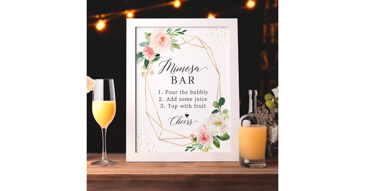 Mimosa Bar Sign Cheers Bridal Shower Wedding Fruit Juice Sign Floral  Pink