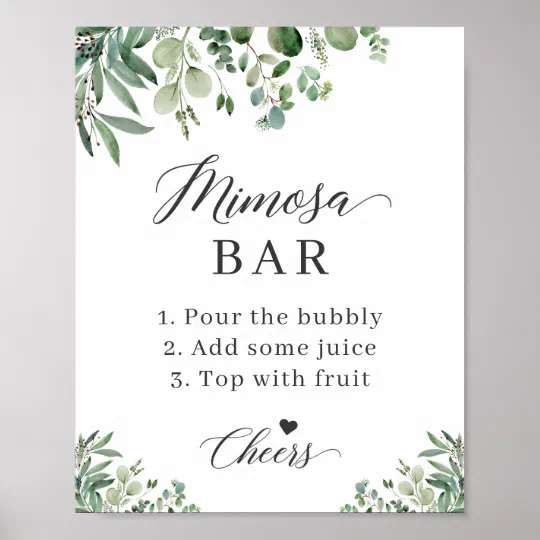 Botanical Cocktail Sign Printable Champagne Sign Drinks Sign Eucalyptus 276 Greenery Mimosa Bar Sign Foliage Bridal Shower Decoration