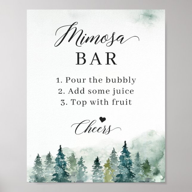 Bridal Shower Mimosa Bar Sign Winter Pine Trees (Front)