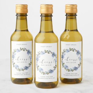 Bridal Shower Mini Bottle Dusty Blue Watercolor Wine Label