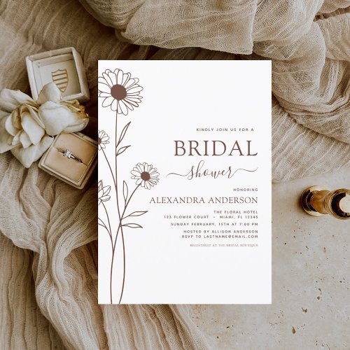 Bridal Shower Minimalist Botanical Floral Sketch I Invitation