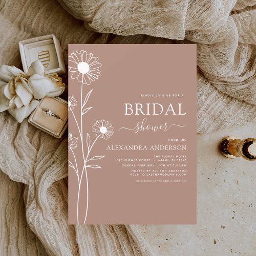 Bridal Shower Minimalist Botanical Floral Sketch I Invitation