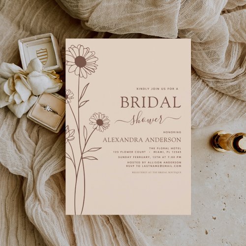 Bridal Shower Minimalist Botanical Floral Sketch Invitation