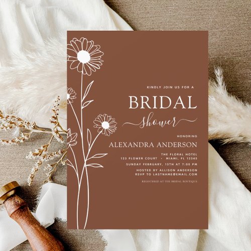 Bridal Shower Minimalist Botanical Floral Sketch Invitation