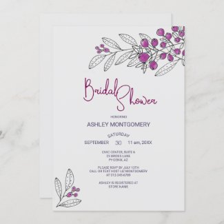 Bridal Shower Minimalist Purple Leaves Berries