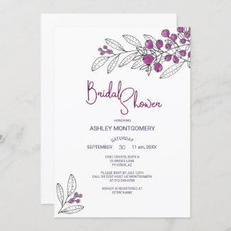 Bridal Shower Minimalist Purple Leaves Berries