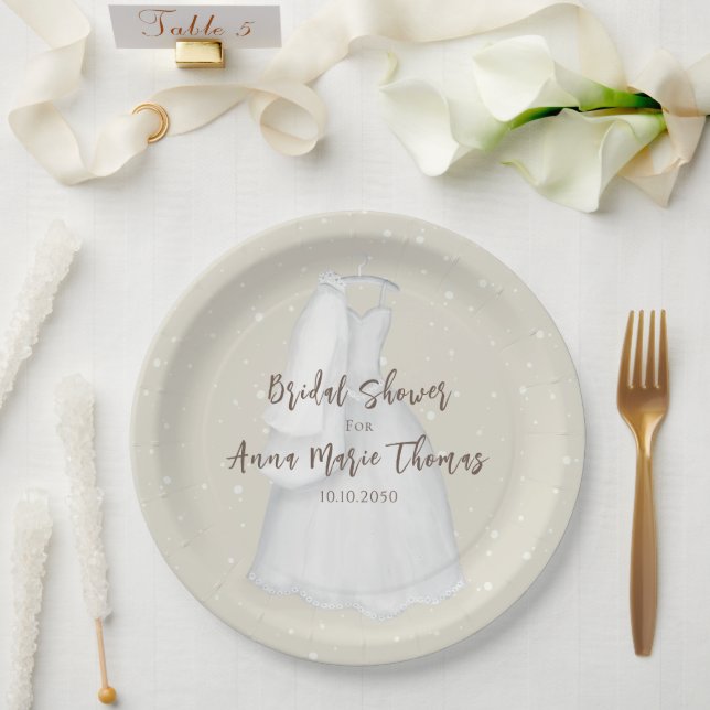 Bridal Shower Minimalist Simple Wedding Dress Paper Plates (Wedding)