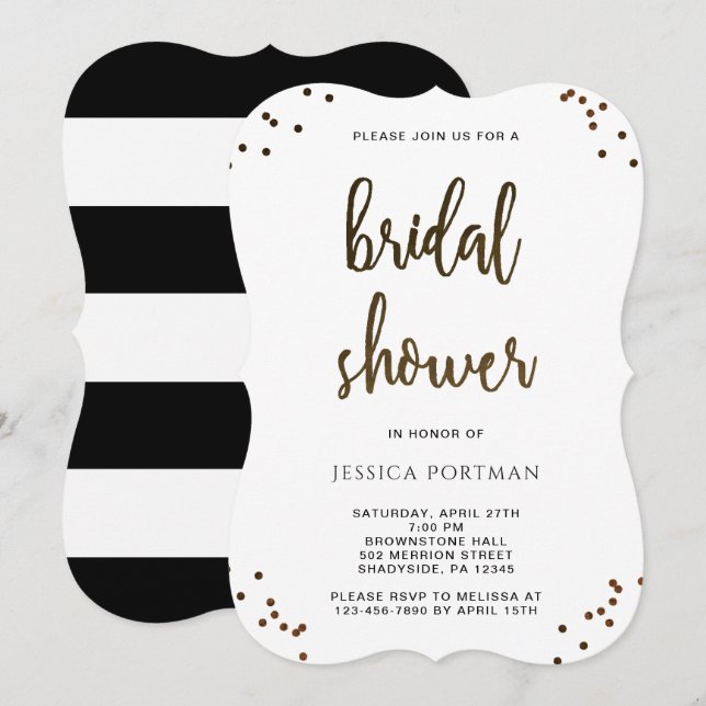 Bridal Shower Modern Black and White Stripes Invitation (Front/Back)
