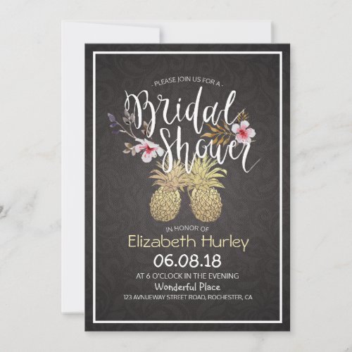 Bridal Shower Modern Black  Gold Pineapple Couple Invitation