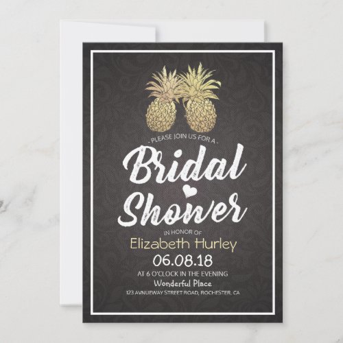 Bridal Shower Modern Black  Gold Pineapple Couple Invitation