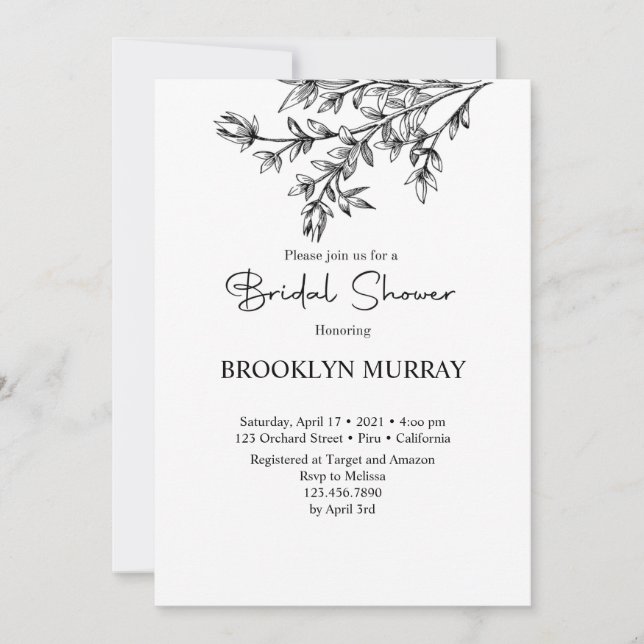 Bridal Shower, Modern Bridal, Black and white Invitation (Front)