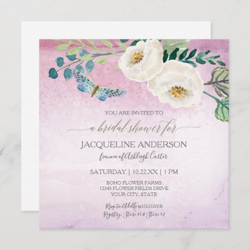 Bridal Shower Modern Butterfly Roses Purple Wreath Invitation