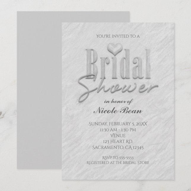 Bridal Shower Modern Chic White Grey Invitation (Front/Back)