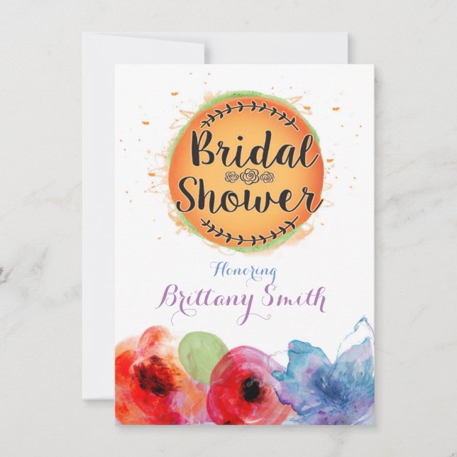 Bridal Shower Modern Colorful Watercolor Floral Invitation (Front)