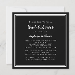 Bridal Shower Modern Elegant Black & White Square Invitation