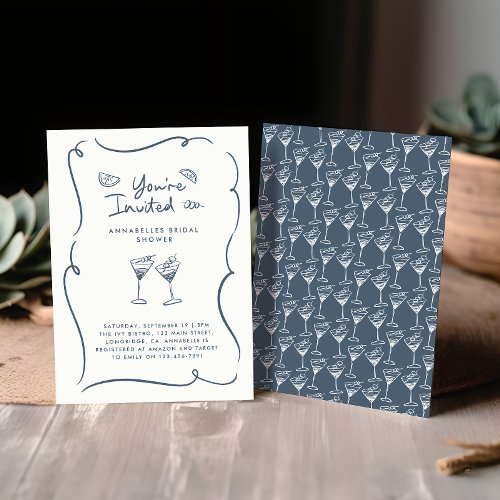 Bridal shower modern elegant blue handwritten invitation